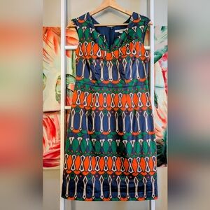 Boden Strapless Dress in Blue, Orange, and Green